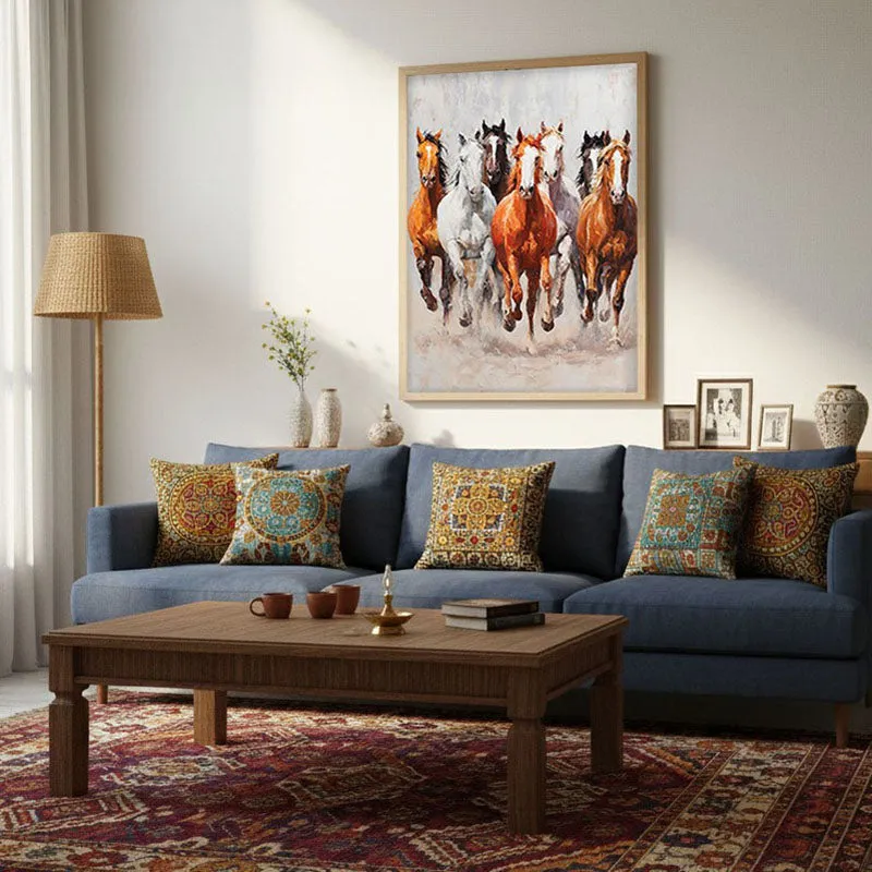 Storm of Hooves Horse Wall Painting With Brown Frame media 3