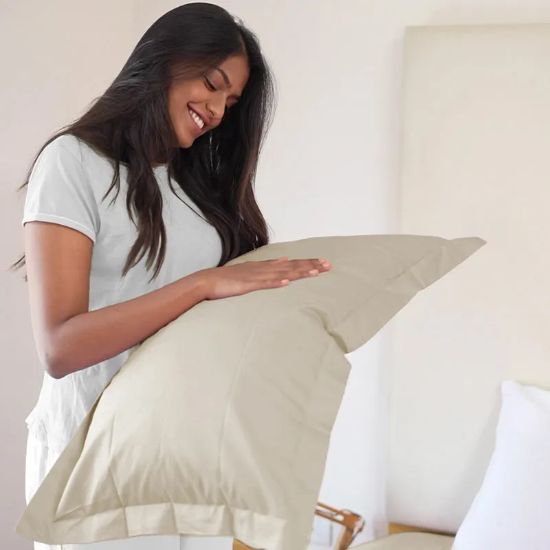 Maison Solid Cotton Pillow Cover (Beige,400TC) - Set Of Two media 5