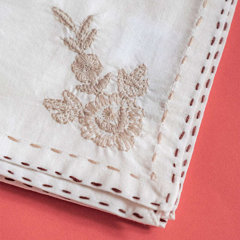Threaded Blossom Embroidered Cotton Table Napkin (Beige) - Set Of Six media 3