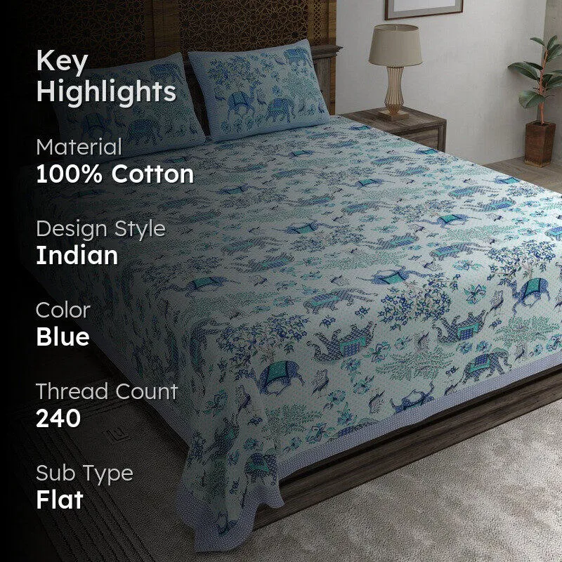 Royalet Cotton Bedsheet (Blue) - 240 TC media 2