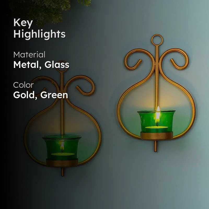 Seina Gold Frame Sconce Candle Holder (Green) - Set Of Two media 2