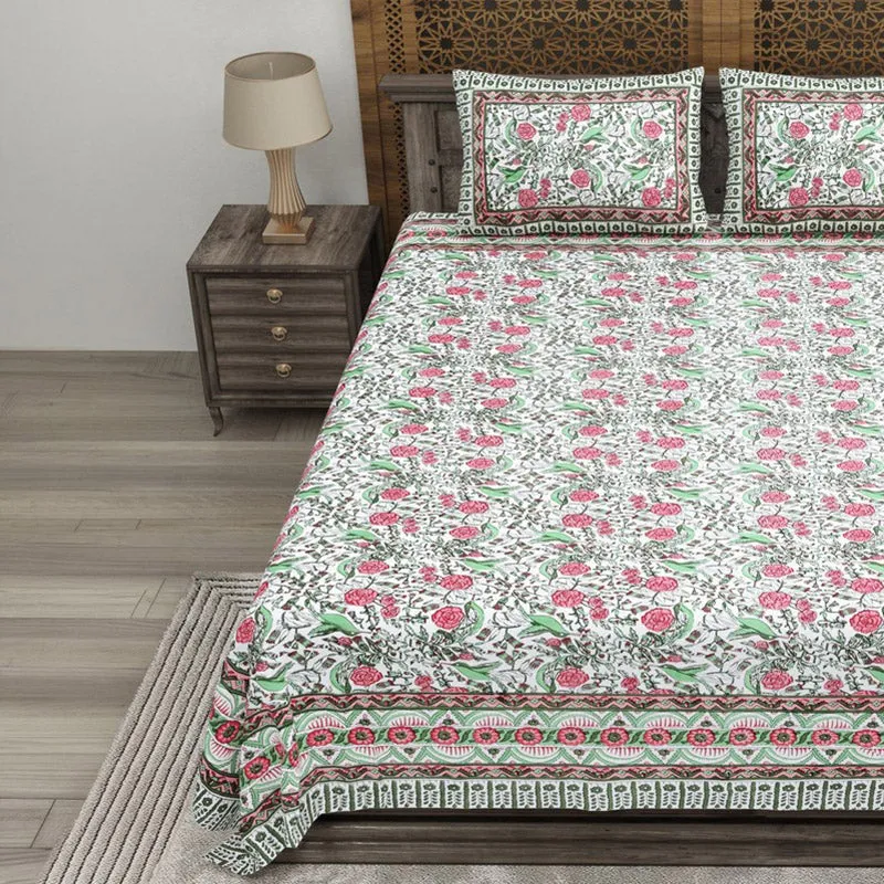 Formum Cotton Bedsheet (Pink,Green) - 240 TC media 3