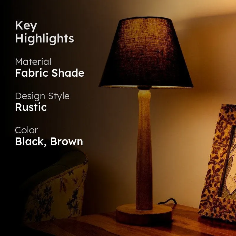 Classic Chic With Wooden Stand Fabric Table Lamp - Black,Brown media 2