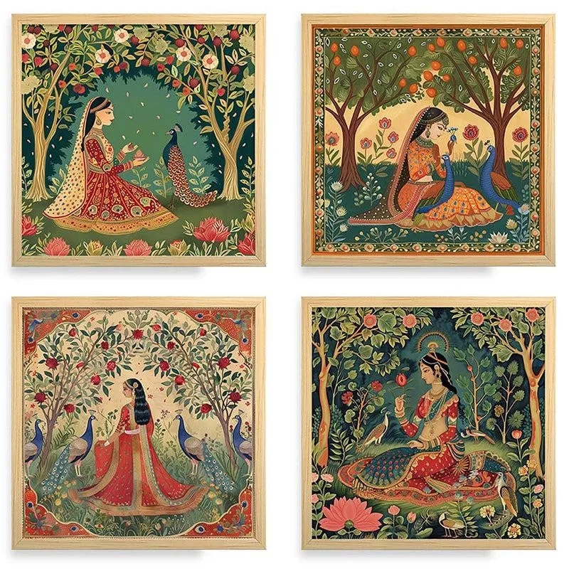 Vanasundari Mughal Wall Art With Frame - Set Of Four media 4