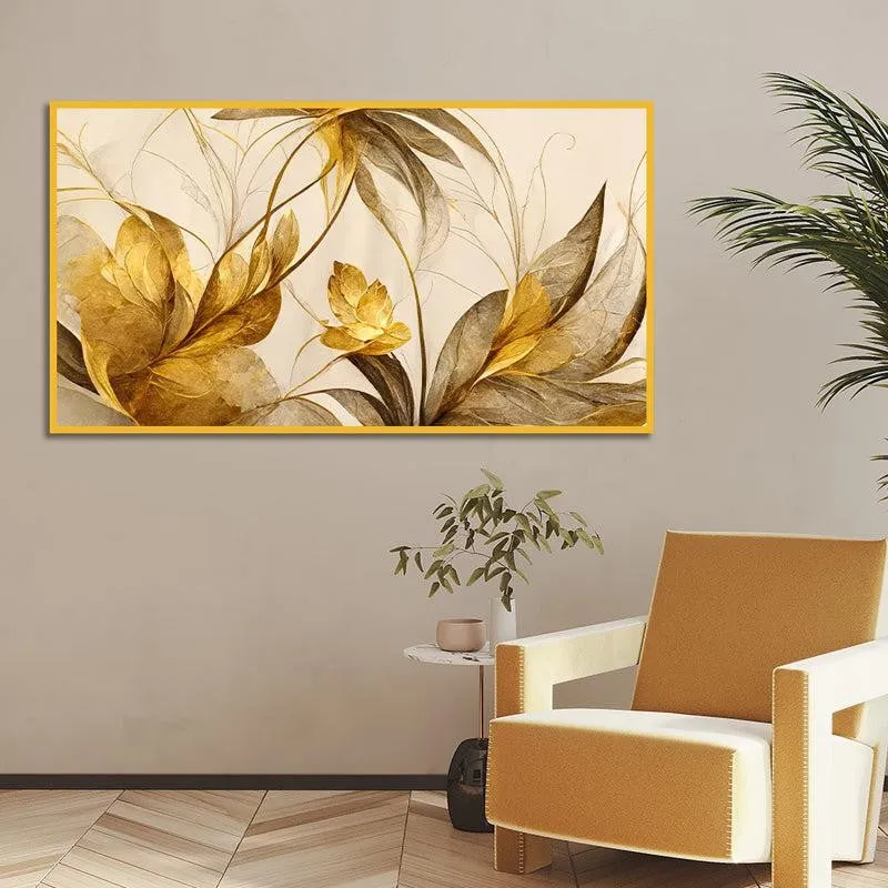 Shades Of Autumn Floral Canvas Wall Painting With Frame - Gold media 3