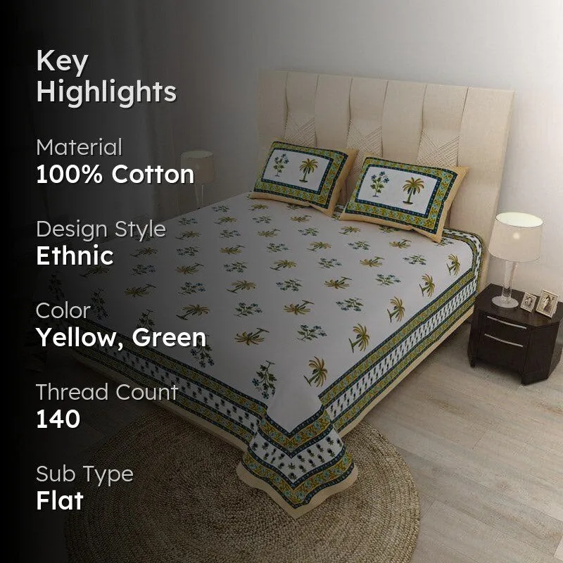 Palm Fields Printed Cotton Bedsheet (Yellow) - 140 TC media 2