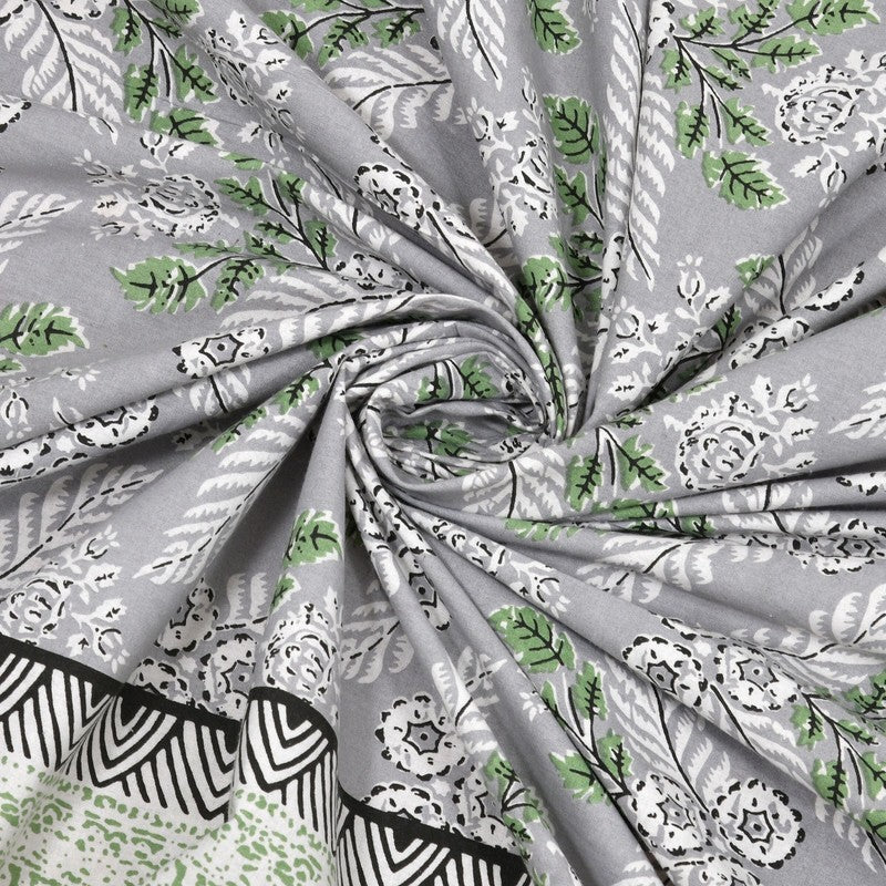 Bloomix Cotton Bedsheet (Grey,Green) - 240 TC media 5