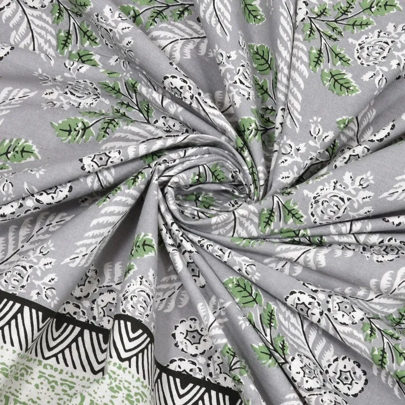 Bloomix Cotton Bedsheet (Grey,Green) - 240 TC media 5