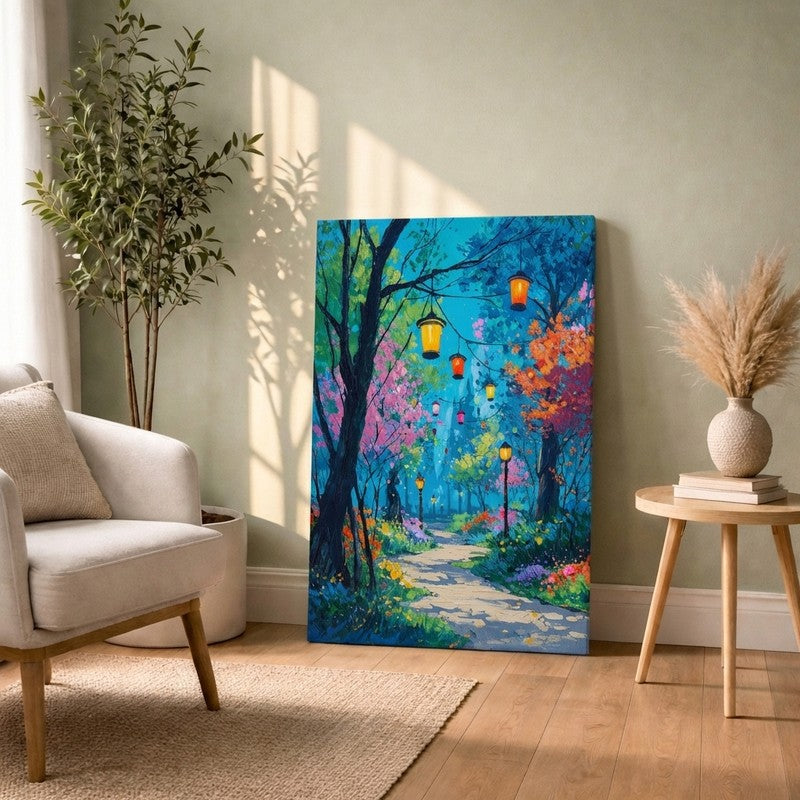 Twilight Lantern Woods Canvas Wall Art