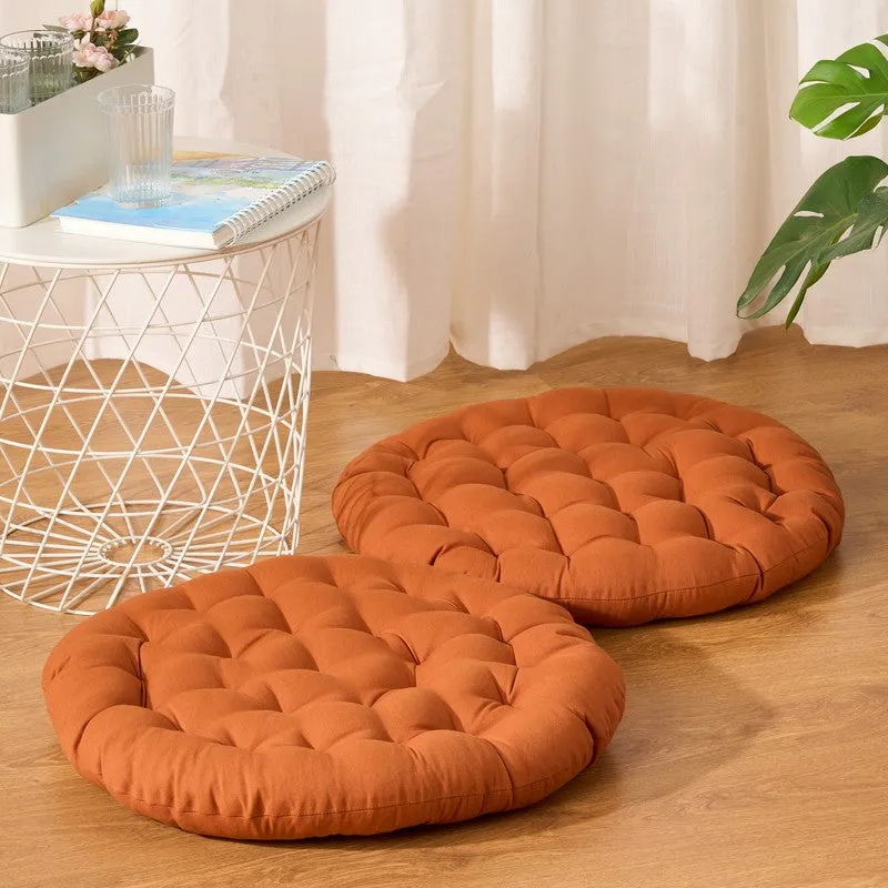 Fluffpod Solid Cotton Floor Cushion (Brown) - Set Of Two media 1