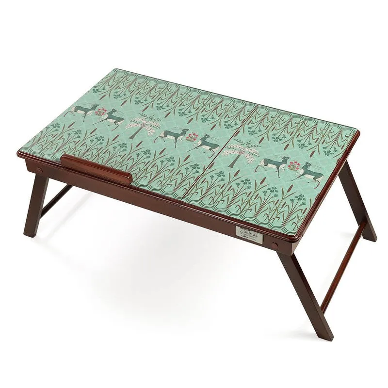 Foldable rectangular laptop stand with multicolour deer garden artwork