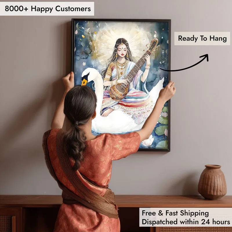 Vidya Swarupini Spiritual Archival Paper Wall Painting With Frame - Black media 6