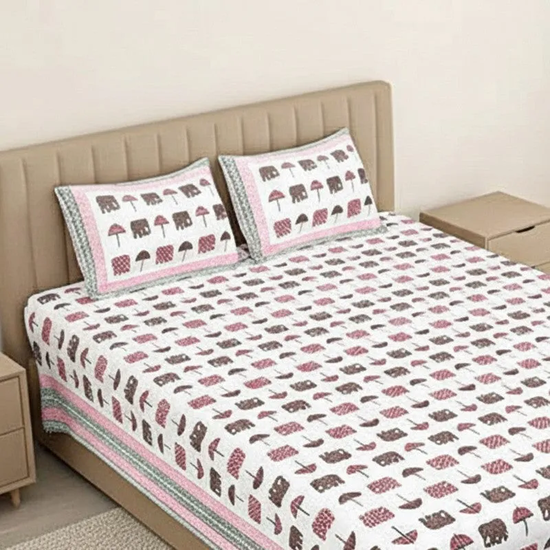 Hastina Parade Cotton Bedsheet (Pink, Grey) - 180 TC media 3