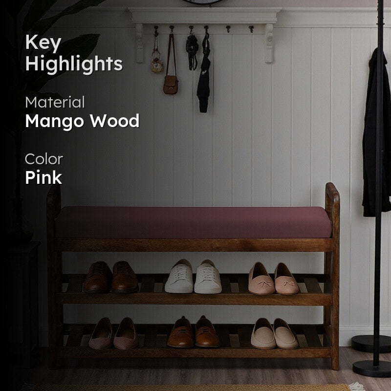 Sole Nest Mango Wood Shoe Rack - Pink media 2