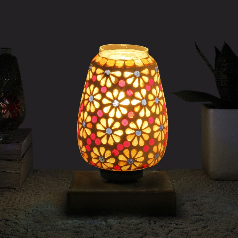 Mirano Glass Table Lamp With Wooden Base - Multicolor