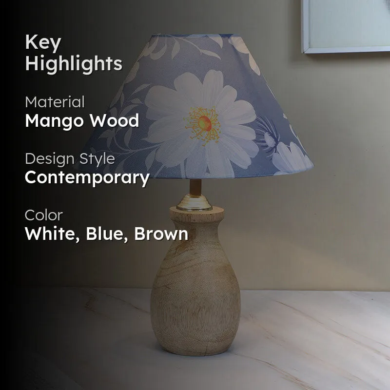 Daisy Blooms Curbe Printed Mango Wood Table Lamp - White,Blue,Brown media 2