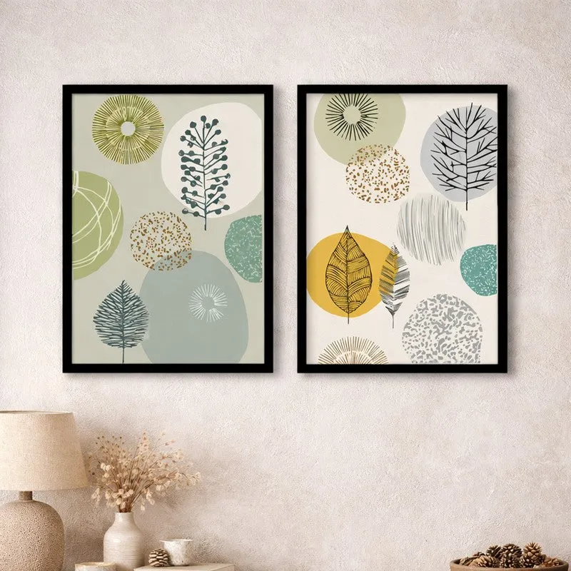 GeoLeaf Paper Wall Painting With MDF Frame - Set Of Two media 1