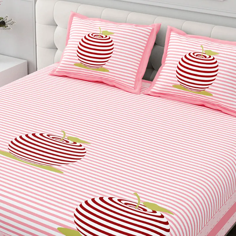 Illusion Stripey Cherry Cotton Bedsheet (Pink) - 200 TC media 4