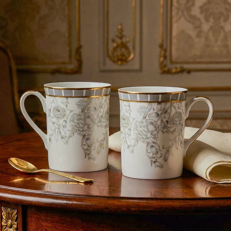 Gilded Iris Classic 24k Gold Brushed Porcelain Coffee Mug (300 mL Each/Grey) - Set Of Four media 3
