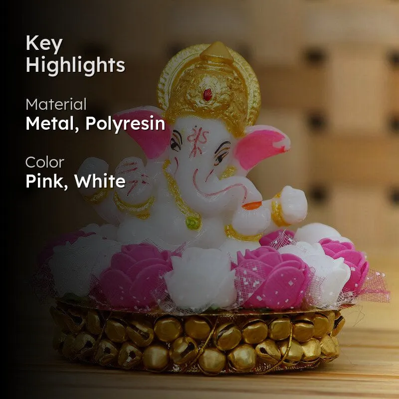 Highlight image of Lord Ganesha tealight holder in pink, white and gold