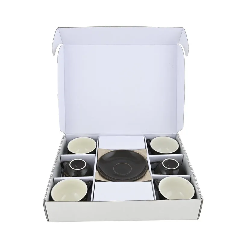 BrewBliss Porcelain Cup & Saucer (Deep Brown/220 mL Each) - Set of Six - 3
