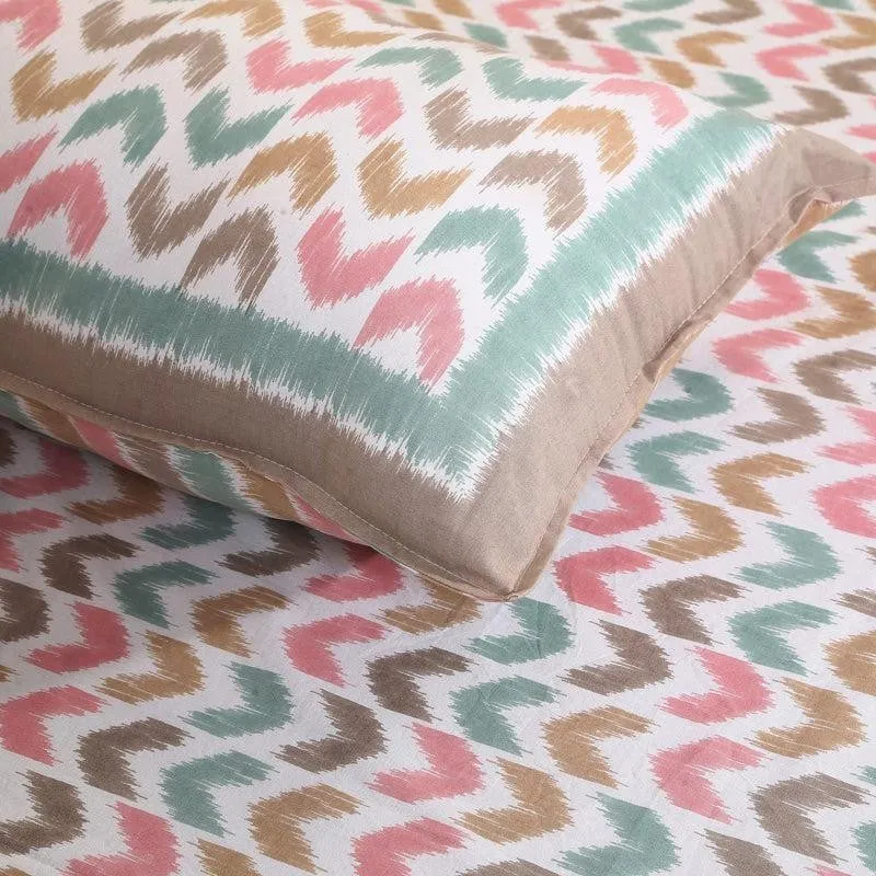 Vance Abstract Cotton Bedsheet (Blue,Peach) - 180 TC media 4