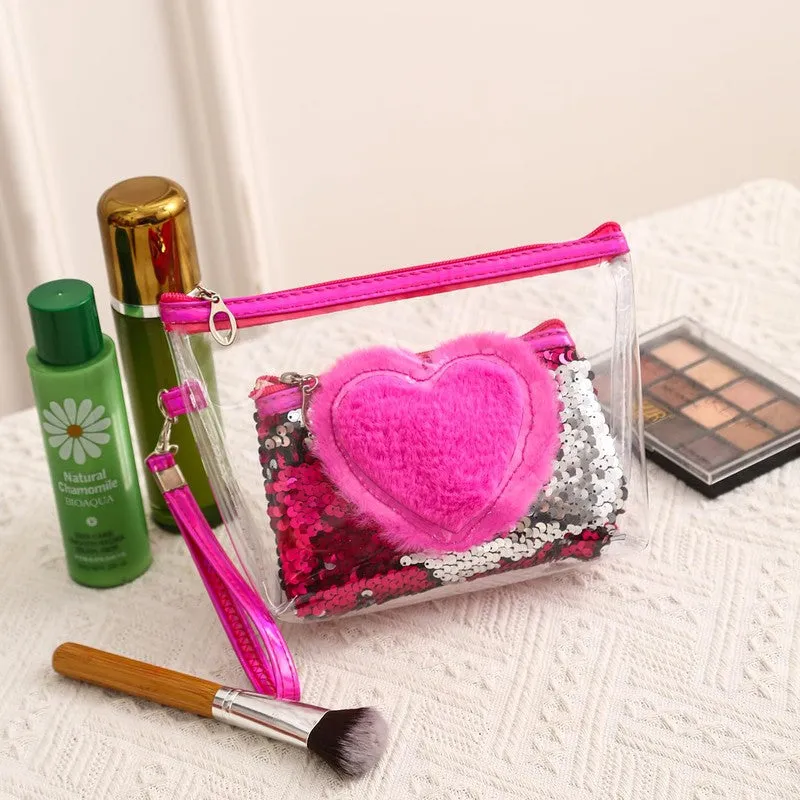 Pink Heart & Solid Cosmetic Bags - Set Of Two media 4