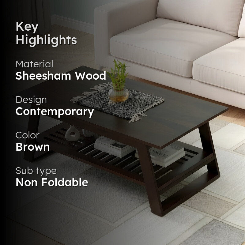 Azvino Sheesham Wooden Center Table - Brown media 2
