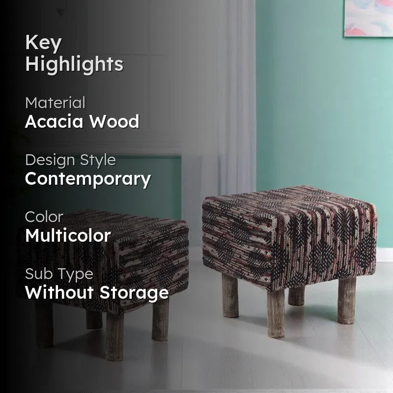 Wrixon Acacia Wooden Ottomans (Multicolor) - Set Of Two media 2
