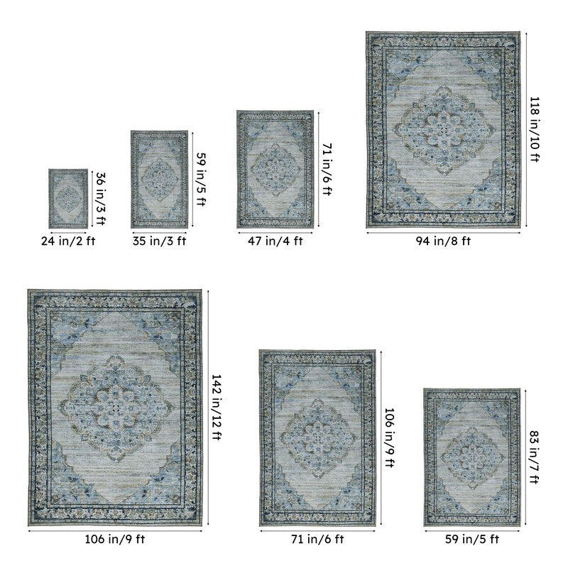 Evina Ethnic Anti Slip Carpet - Beige & Aqua media 10