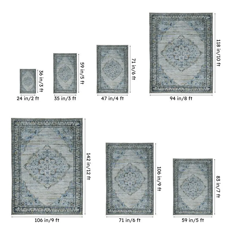 Evina Ethnic Anti Slip Carpet - Beige & Aqua media 10