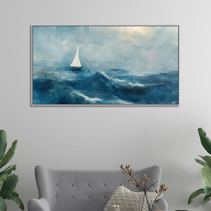 Solitude In Blue Landscape Canvas Wall Painting With Frame - White media 3