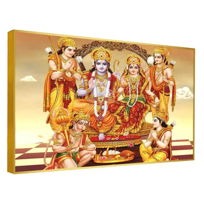 Royal Family Of Ayodhya Spiritual Canvas Wall Painting With Frame - Gold media 5