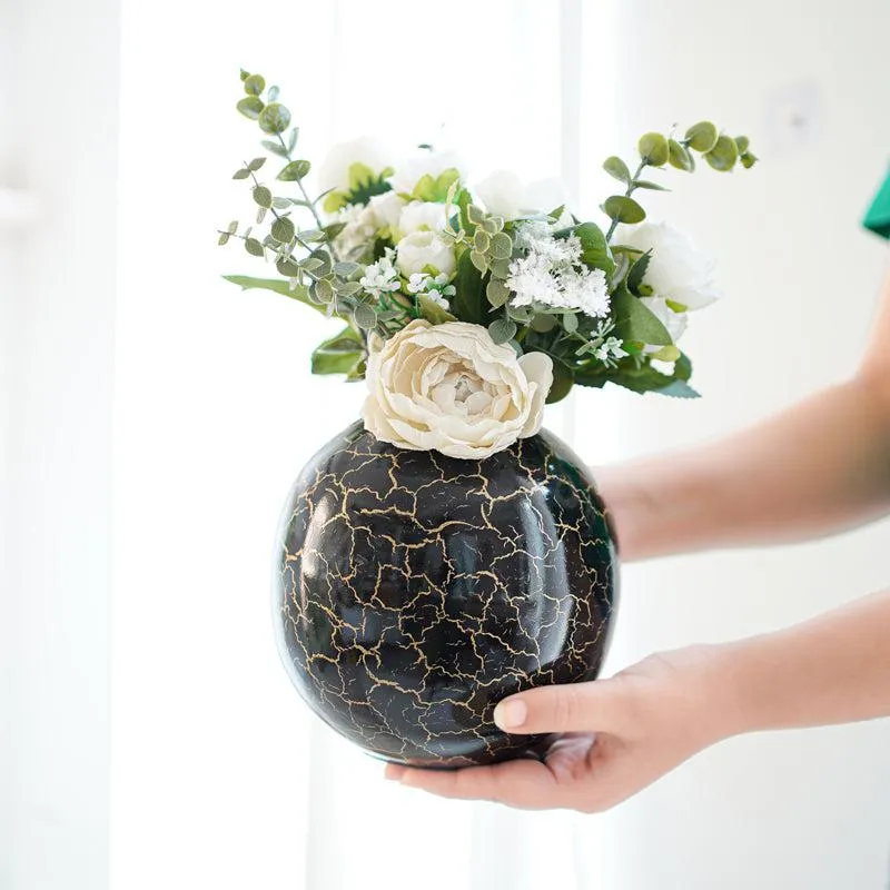 Manva Crackled Ball Vase (Black) - Large media 3