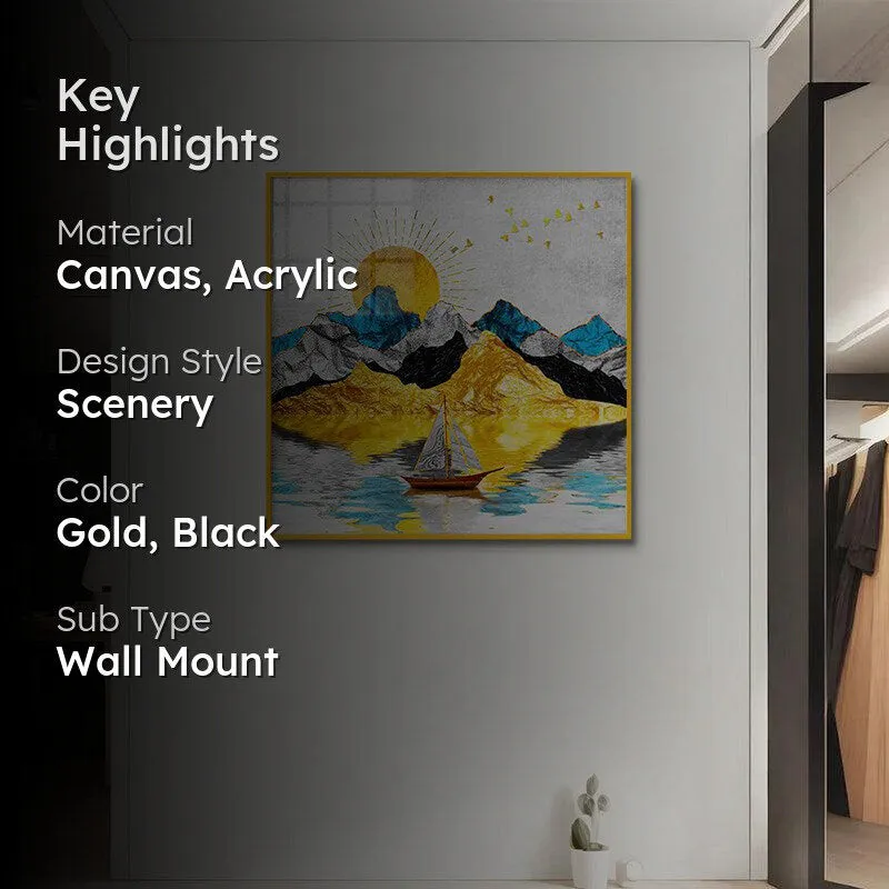 Gold & Azure Peaks Canvas Wall Art With Frame - Gold media 2