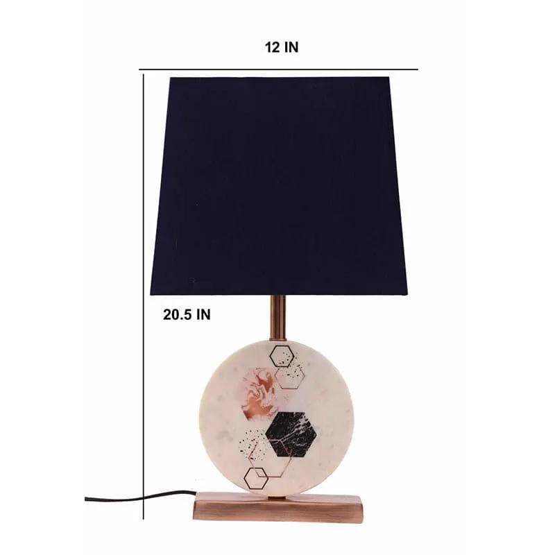 Hexa Marble & Copper Base Fabric Table Lamp - Blue,White media 5