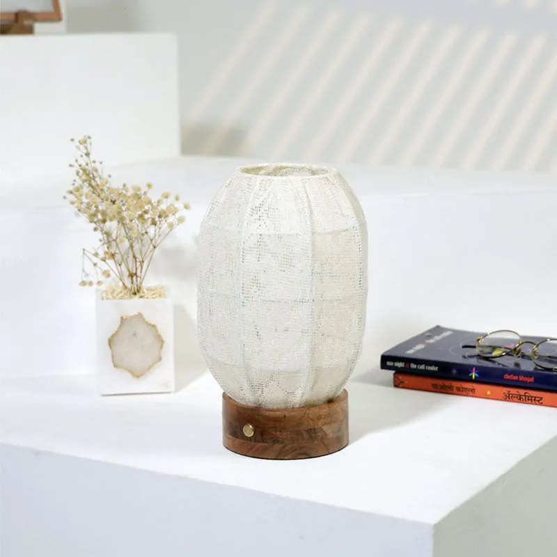 Lumora Oval Soft Glow Base Fabric Wooden Table Lamp - White media 3