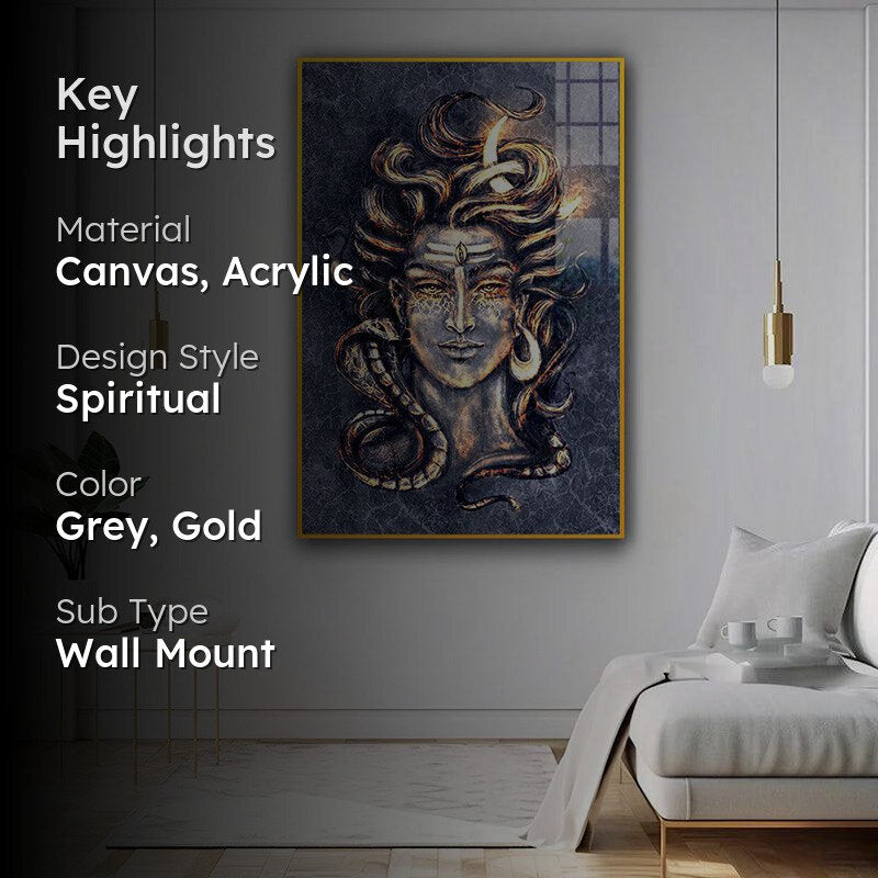 Suvarna Mahadeva Spiritual Canvas Wall Art With Frame - Gold media 2