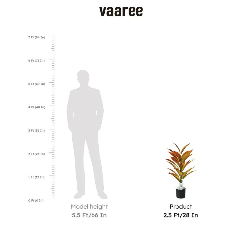 Faux Orange Artificial Croton Plant With Black Plastic Pot - 71 cm (2.3 ft) media 8