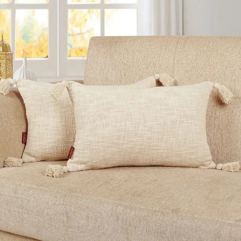 Claira Rectangle Solid Cushion Cover (Off White) - Set Of Two media 3