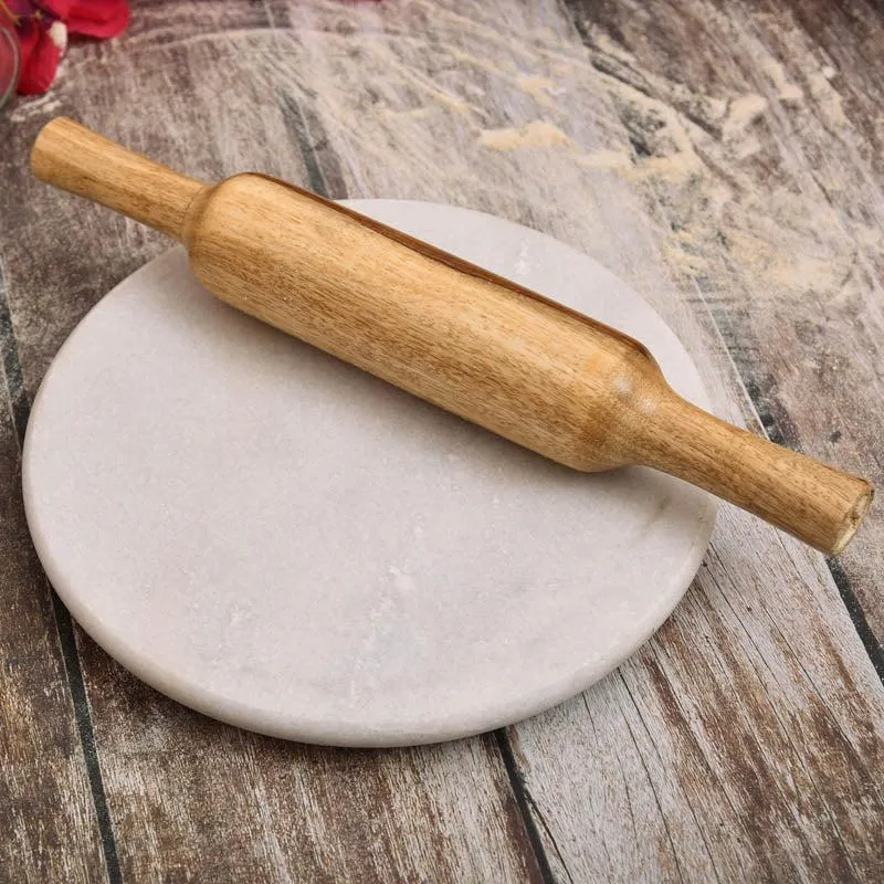 Pavona Wood Rolling Pin With Marble Board - Set Of Two media 1