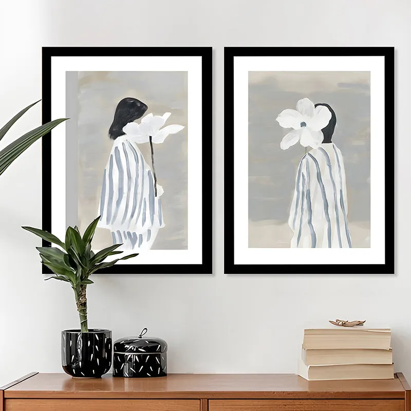 Striped Flora Wall Art With Frame - Set Of Two media 4