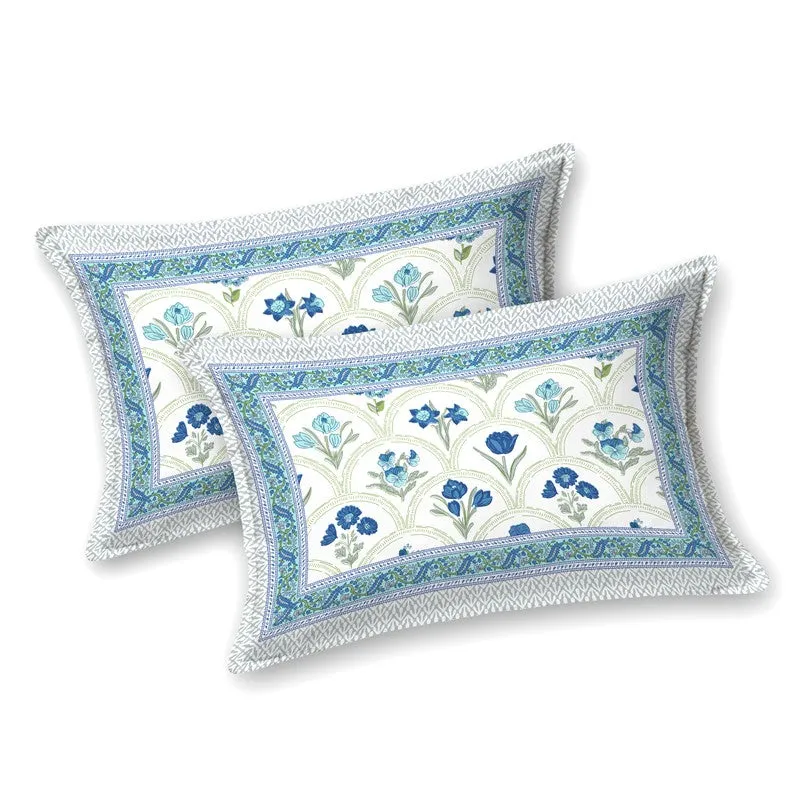 Heritage Touch Cotton Bedsheet (White,Blue) - 120 TC media 3