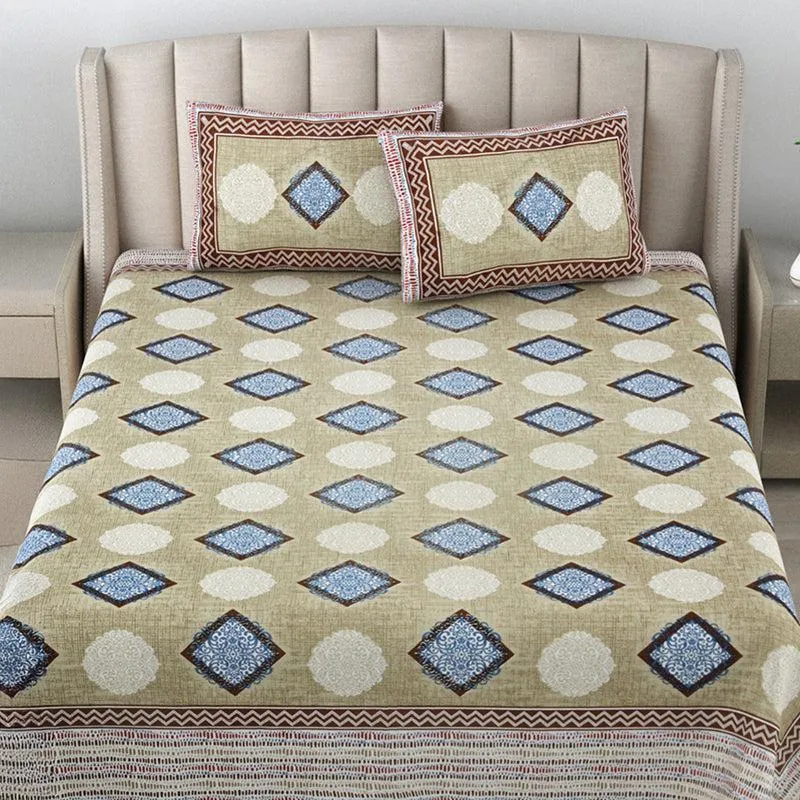 Metro Matrix Geometric Cotton Bedsheet (Green) - 140 TC media 1