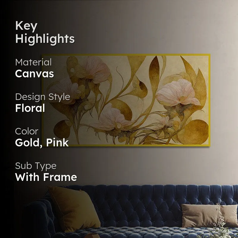 Petals Of Autumn Floral Canvas Wall Painting With Frame - Gold media 2