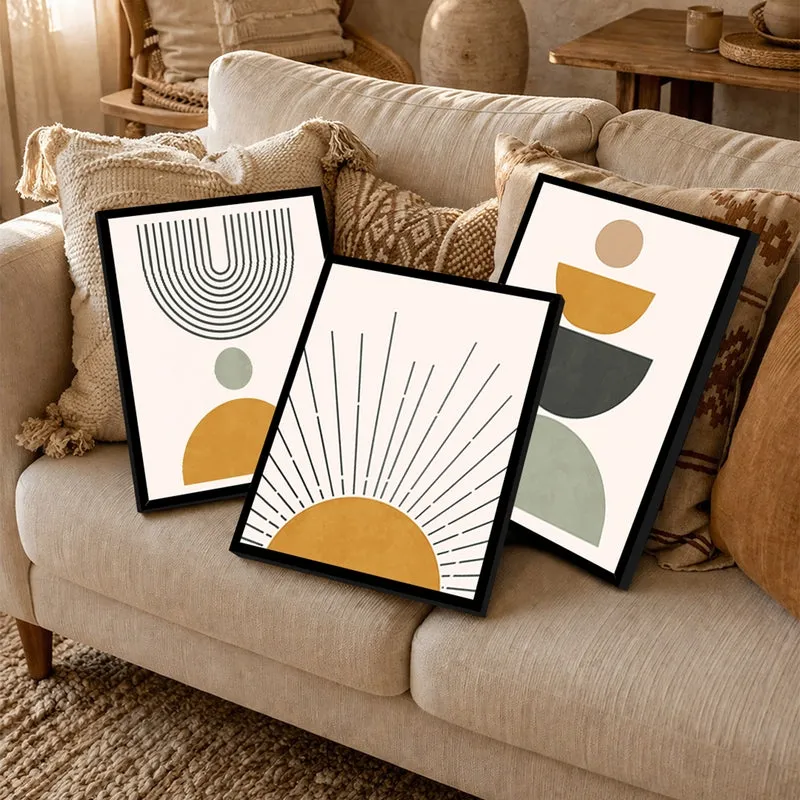 Sun Motif Wall Painting With Frame - Set Of Three media 3