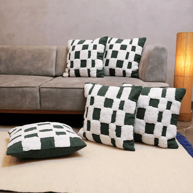 Cushy Checkers Tufted Cushion Cover (Black & White) - Set Of Five media 3