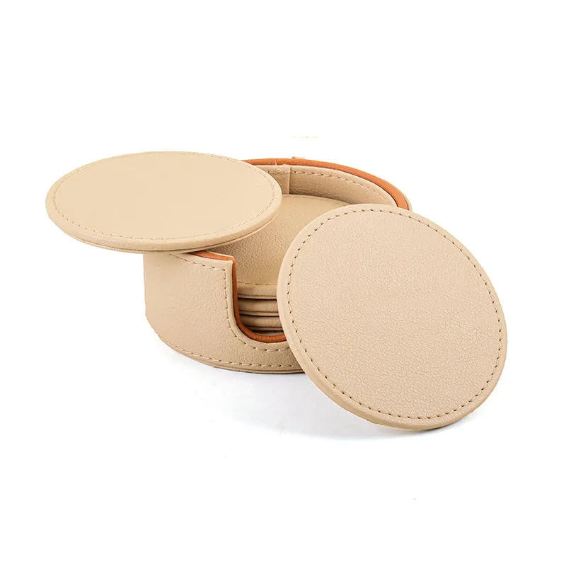 Tisca Faux Leather Coaster (Beige) - Seven Piece Set media 8