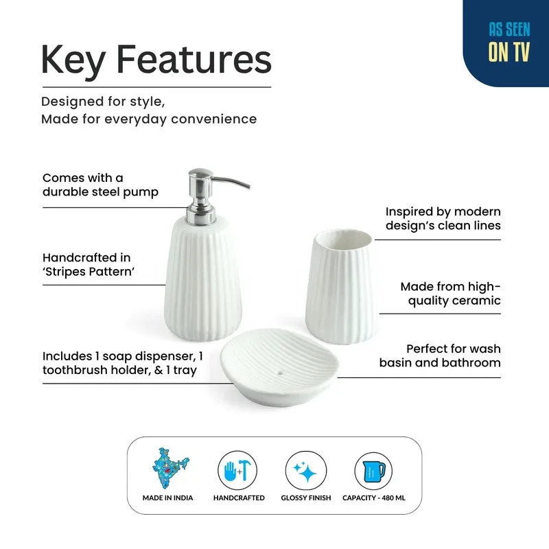 Minimalist Ribbed Ceramic Bathroom Set - Three Piece Set media 4