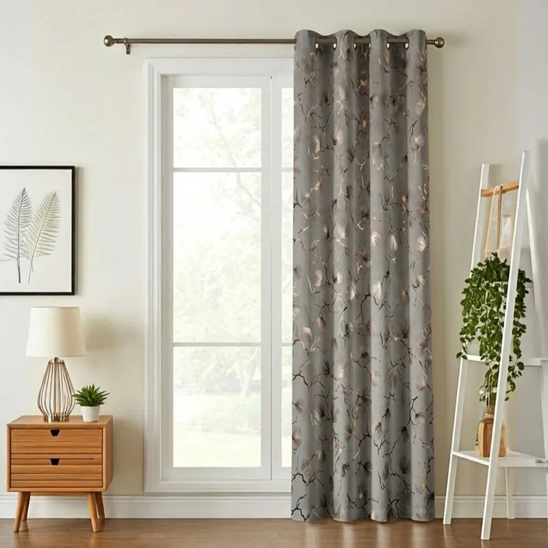 Soft Edge Printed Velvet Curtain - Grey,Gold media 1